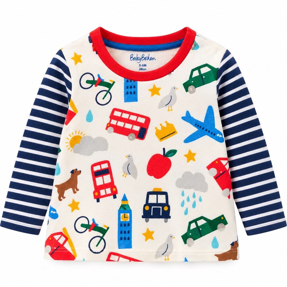 Baby Boden London Travel Print Long Sleeve Top